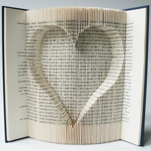 heart origami in a book