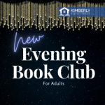 night sky with text reading new evening book club for adults