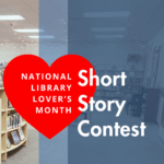 library with a red heart and the words "short story contest"