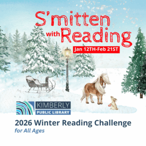 horse and rabbit wearing mittens with the text: smitten with reading