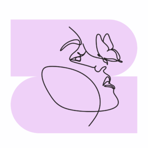 line drawing of a face with a butterfly on the nose