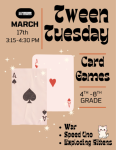 Tween Tuesday card playing event